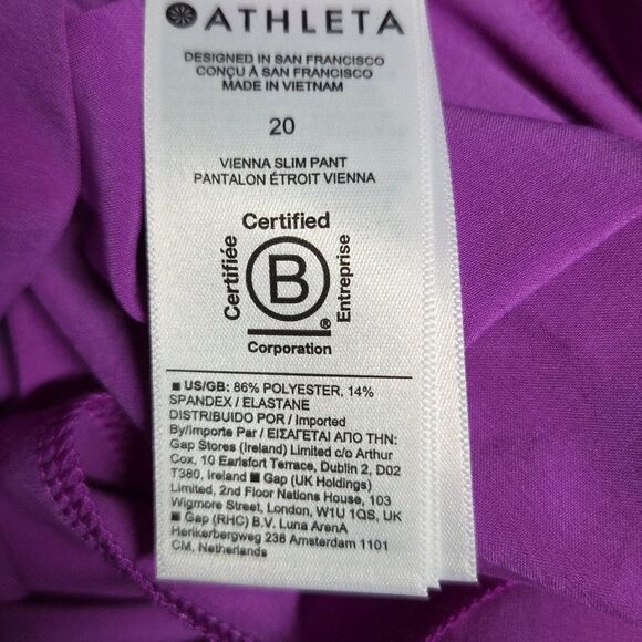 NWT ATHLETA Brooklyn Height Vienna Slim Pant Sz 20 Jazzy Purple #882642-01-2020 - Picture 9 of 10